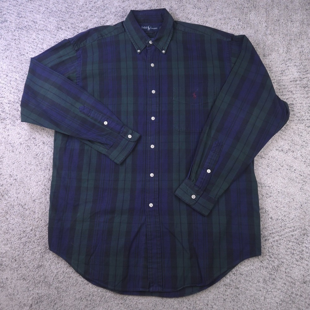 Polo Ralph Lauren Big Shirt Men Medium Tartan Plaid Long Sleeve Button Pony Logo - Picture 2 of 9